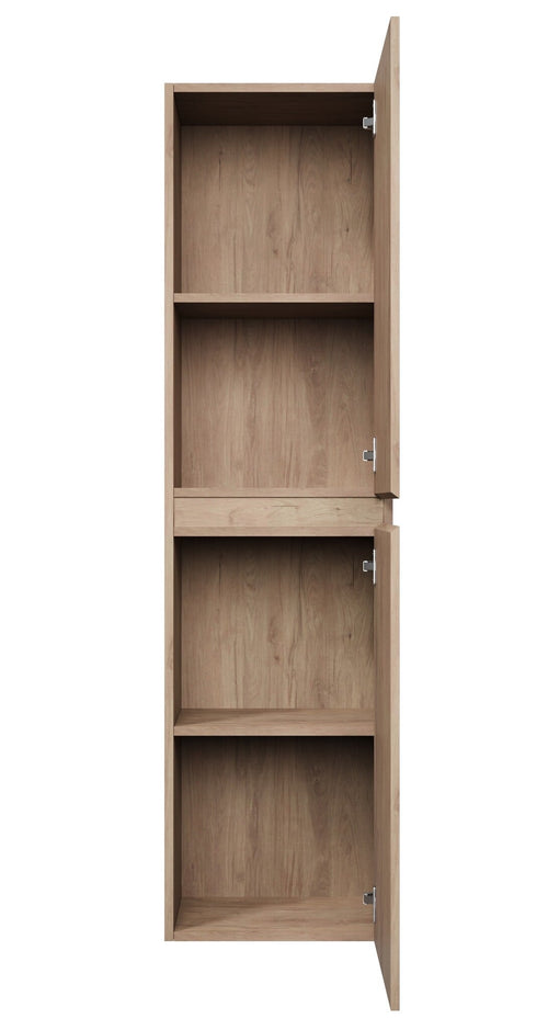Badplaats Badkamerkast Angela 40 x 30 x 150 cm – Kastanje Eiken – Hangende Kolomkast met 2 Deuren