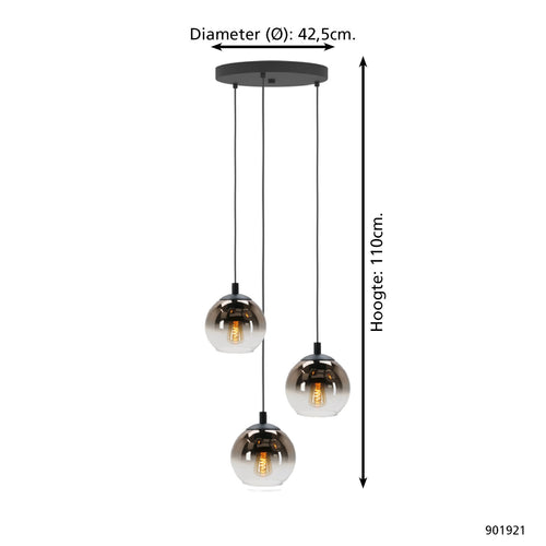 EGLO hanglamp Ariscani 1 - ø 42,5 cm - koperglas - 3 lichts - zwart - vtwonen shop