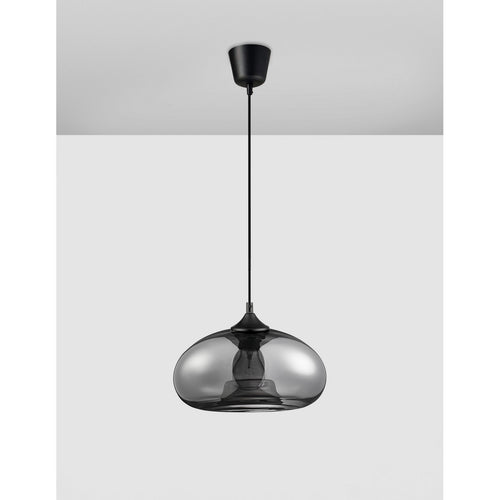 Merano Gilbert 28cm Dome Hanglamp Plafondlamp Chroom Glas Zwart Metaal Zwart Stof Draad LED E27