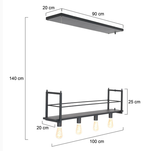 Mexlite hanglamp buckley - 4 lichts - 100x 140 cm - zwart - vtwonen shop