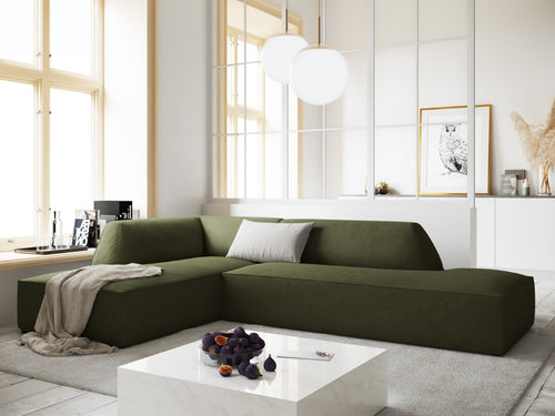 Micadoni - Linker hoekbank "Ruby" 4 zitplaatsen, ribfluwelen, groente - 180x273x69cm