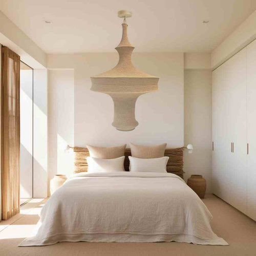 MÔMÉ Hanglamp Luz XXL- zand - viscose  - Ø 100 cm / H 150 cm - fishnet design