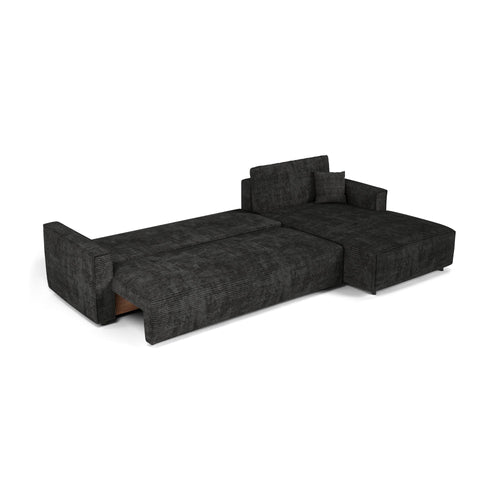 Premium Interiors - Rechthoekige hoekbank met slaapfunctie en opbergruimte  - corduroy zwart 297cm