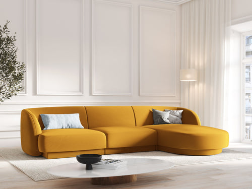 Micadoni rechter hoekbank Miley 4-zits, flueel, geel - 156x255x70cm