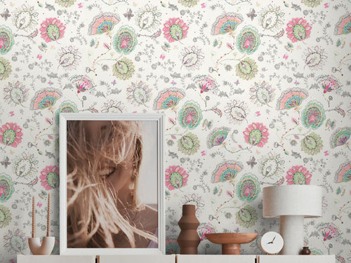 Livingwalls behang bloemmotief wit, roze en groen - 53 cm x 10.05 m - AS-388991 - vtwonen shop