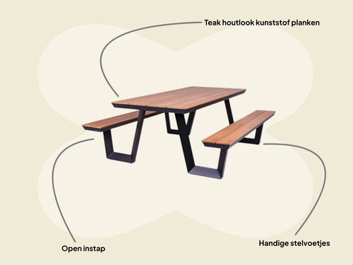 MaximaVida aluminium picknicktafel Bermuda 200 cm zwart