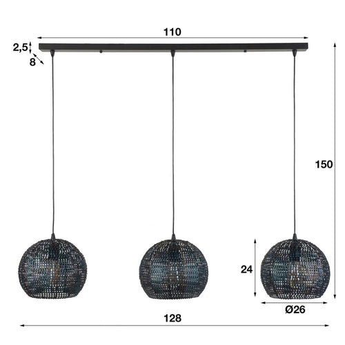 Giga Meubel Hanglamp Armor Half Rond - Zwart - 3-Lichts - 128x30x150cm - vtwonen shop