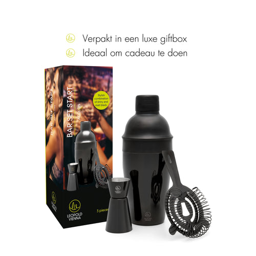 Leopold Vienna - Cocktail set Acolon 3-delig zwart (cocktail shaker, strainer, pipet) cadeau giftset - vtwonen shop