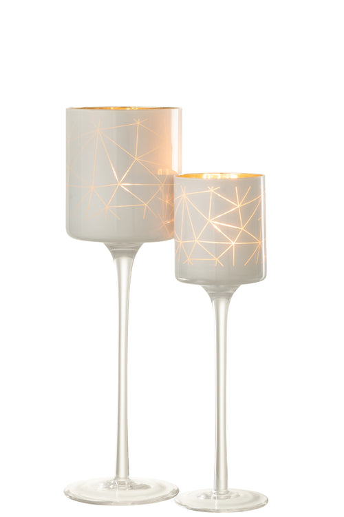 J-Line theelichthouder op voet Milano - glas - wit/goud - large - vtwonen shop