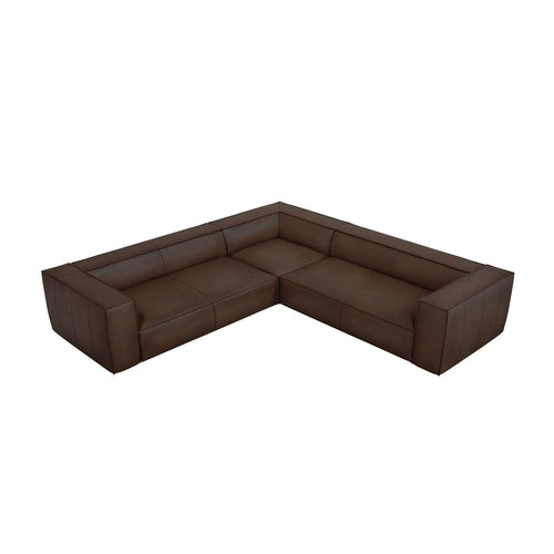 Cosmopolitan Design - Symmetrische hoekbank Turin 5-zits, echt leer donkerbruin - 280x280x68cm