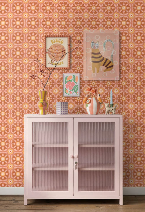 ESTAhome behang tegelmotief terracotta en roze - 50 x 900 cm - 132072