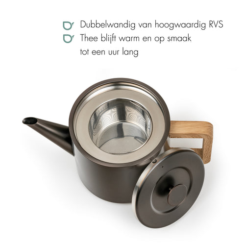 Bredemeijer - Dubbelwandige theepot Narvik - 1,1 liter - Metallic grijs - Met filter