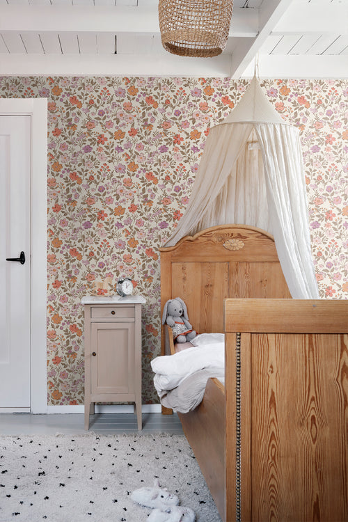 ESTAhome behang bloemetjes paars en oranje - 53 cm x 10.05 m - 131327 - vtwonen shop