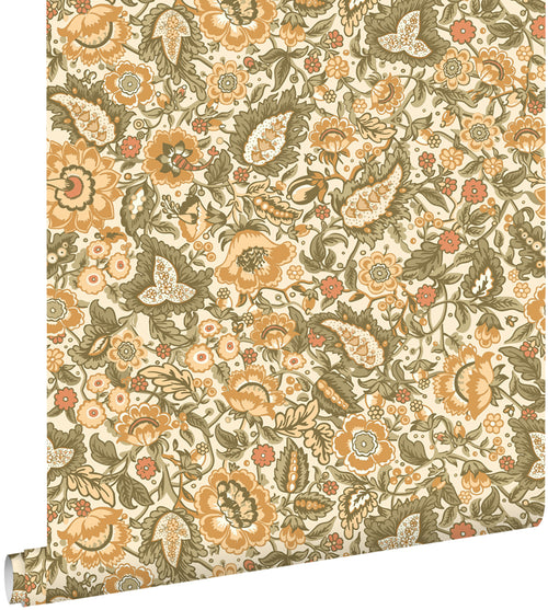 ESTAhome behang vintage bloemen geel en groen - 50 x 900 cm - 131493