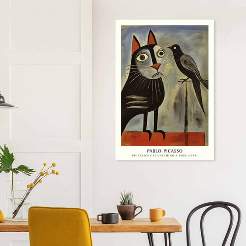 Artfulprints Poster met Lijst Pablo Picasso - Picasso's cat catching a bird   - A4 21x29.7 cm - Grijs