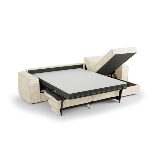 Premium Interiors - Rechthoekige hoekbank MIKA - zacht aanvoelende geweven stof crème 292cm