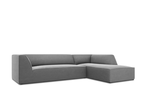 Micadoni rechter hoekbank Ruby 4-zits, flueel, grijs - 180x273x69cm