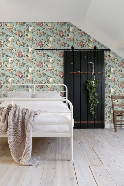 ESTAhome behang vintage bloemen vergrijsd groen - 53 cm x 10.05 m - 139366