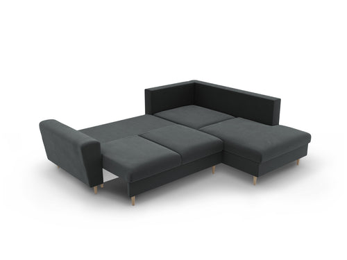 Cosmopolitan Design Converteerbare hoekbank rechts met opbergdoos Kyoto 5-zits, flueel donkergrijs - 194x243x88cm