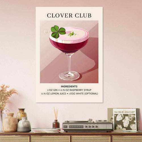 Artfulprints Poster Clover Club cocktail - Ingrediënten   - 50x70 cm - Roze