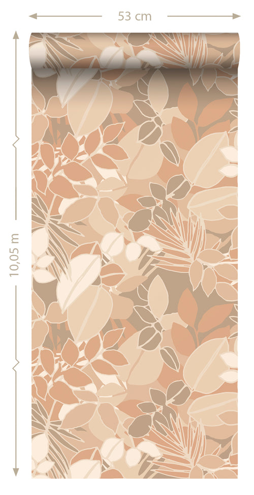 ESTAhome behang bladeren beige en licht terracotta - 50 x 900 cm - 139846 - vtwonen shop