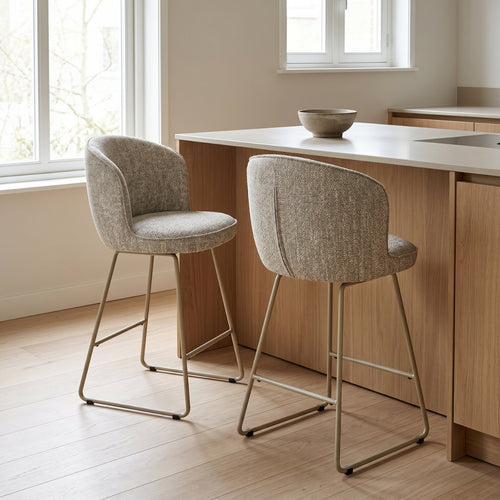 Giga Meubel Barstoel Teske Taupe – Stof en Metaal – Zithoogte 67 cm - Set van 2