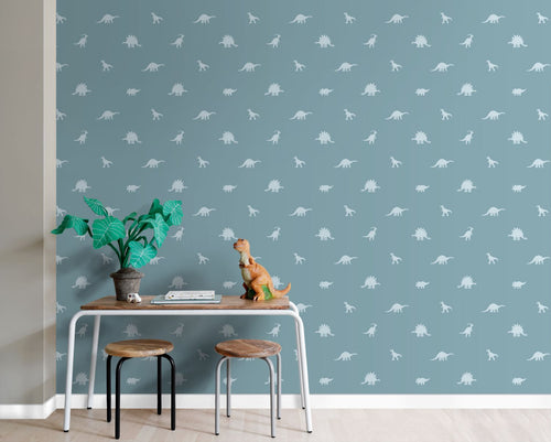 ESTAhome behang dinosaurussen lichtblauw - 50 x 900 cm - 131803