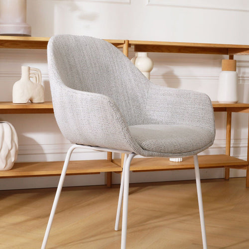 Nolon Nora-Mae Eetkamerstoel Beige Gemêleerd - Armleuning - Witte Poten - vtwonen shop