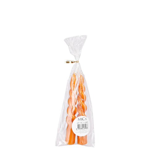 Mica Decorations Twist Kaars - Set van 2 - H15 cm - Oranje, glanzend