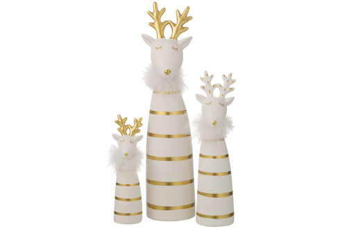 J-Line decoratie Eland - keramiek - goud/wit - large - 2 stuks
