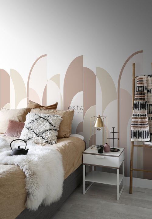 ESTAhome fotobehang art deco motief terracotta en zacht roze - 150 x 279 cm - 158959 - vtwonen shop