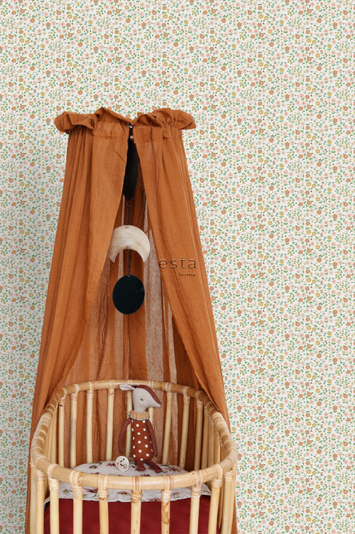 ESTAhome behang bloemetjes okergeel, zacht roze en terracotta - 53 cm x 10.05 m - 139467
