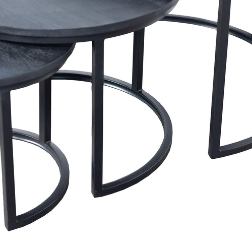 Giga Meubel Salontafel Tres - Rond Zwart Mangohout - Set van 3 - vtwonen shop