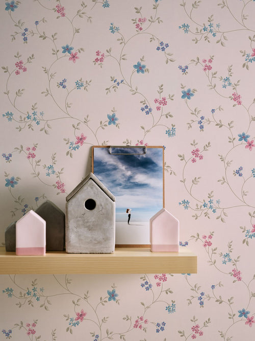 Livingwalls behang bloemmotief roze en blauw - 53 cm x 10.05 m - AS-390711