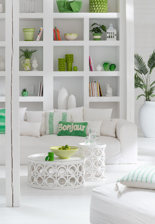 J-Line kom Lebrillo Granada Stripes - keramiek - wit/groen - vtwonen shop