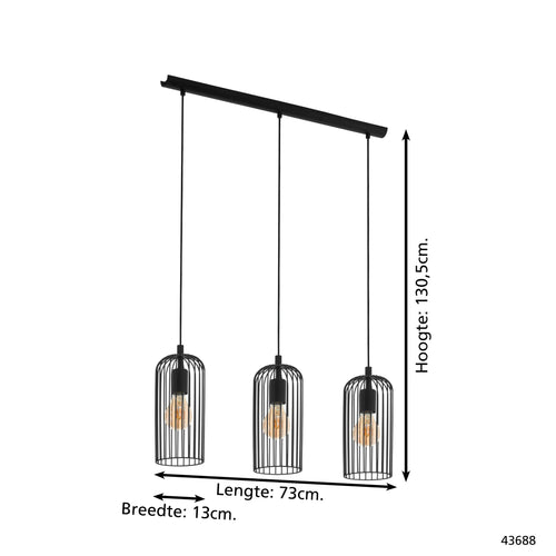 EGLO hanglamp Roccamena 1 - e27 - 73 cm - zwart - vtwonen shop
