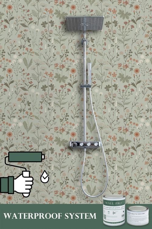 ESTAhome behang veldbloemen vergrijsd mintgroen - 53 cm x 10.05 m - 139598