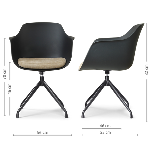 Nolon Nola-Liz draaibare eetkamerstoel zwart met nougatbruin zitkussen - zwart onderstel