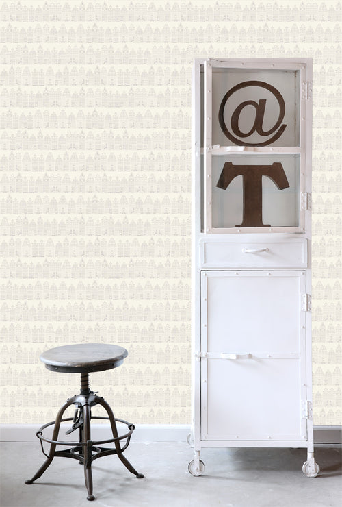 ESTAhome behang Amsterdamse huizen zilver - 53 cm x 10.05 m - 137716