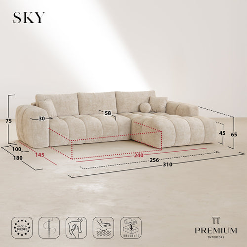 Premium Interiors - Rechthoekige hoekbank met slaapfunctie en opbergruimte SKY - kruisbinding  vintage groen 310cm