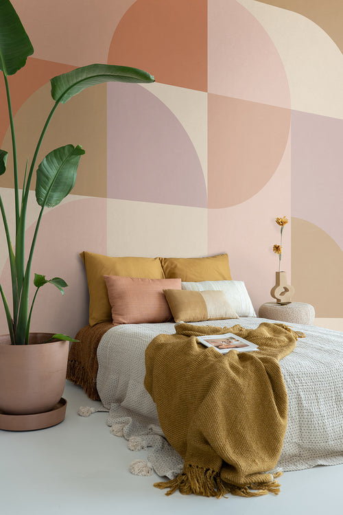 ESTAhome fotobehang cirkels in Bauhaus stijl terracotta roze, lila paars en beige - 250 x 279 cm - 159367 - vtwonen shop