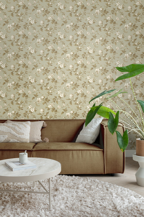 Borastapeter behang vintage bloemen vergrijsd olijfgroen - 53 cm x 10.05 m - 660056 - vtwonen shop