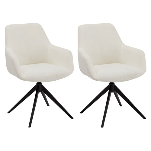Furnhouse eetkamerstoelen armleuning Helena - Crème wit - Stof (Bouclé) - Set van 2
