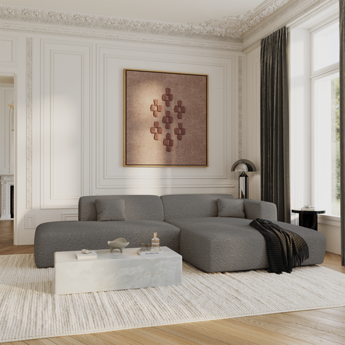Sia Home - Rechte hoekbanken MYRA - Bouclette stof - Grafiet grijs - 310cm - vtwonen shop