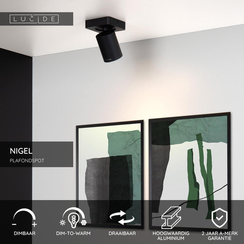 Lucide plafondspot NIGEL - 1xGU10 - Zwart