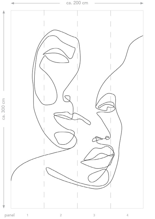 ESTAhome fotobehang line art gezichten zwart wit - 200 x 300 cm - 158936 - vtwonen shop