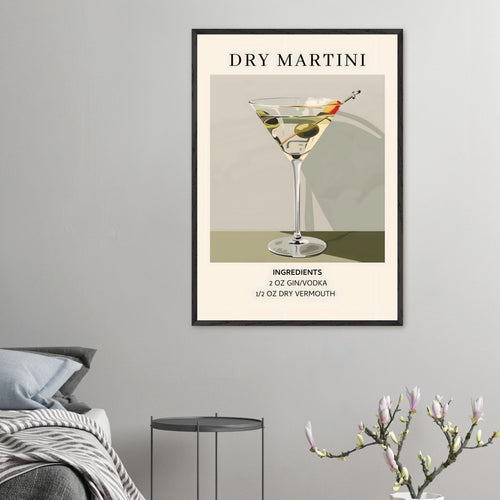 Artfulprints Poster met Lijst Dry Martini cocktail - Ingrediënten   - 70x100 cm - Groen