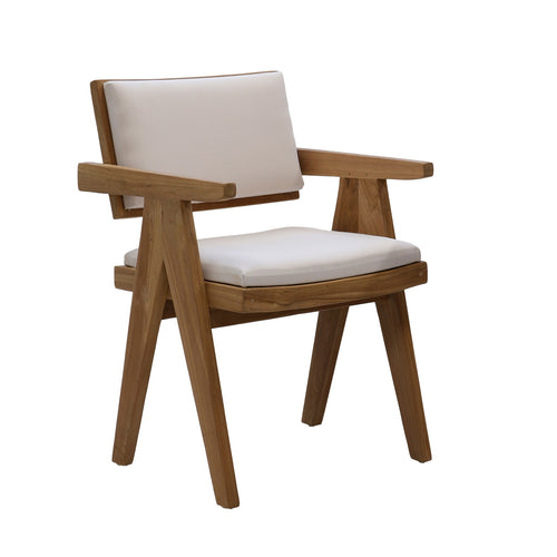 DÉJA Living Eetkamerstoel Lowen - Stof/Teakhout - Beige - Met Armleuning - Set van 2 - vtwonen shop