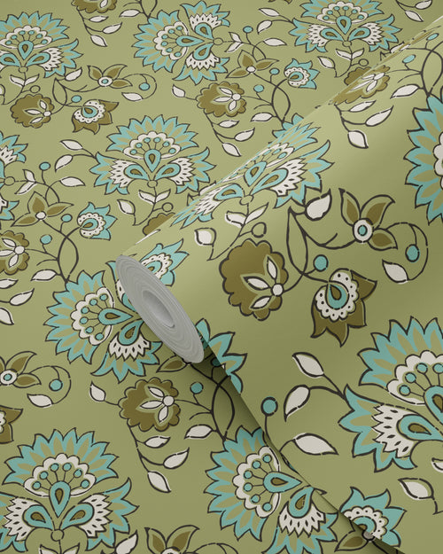 ESTAhome behang vintage bloemen groen - 50 x 900 cm - 131819
