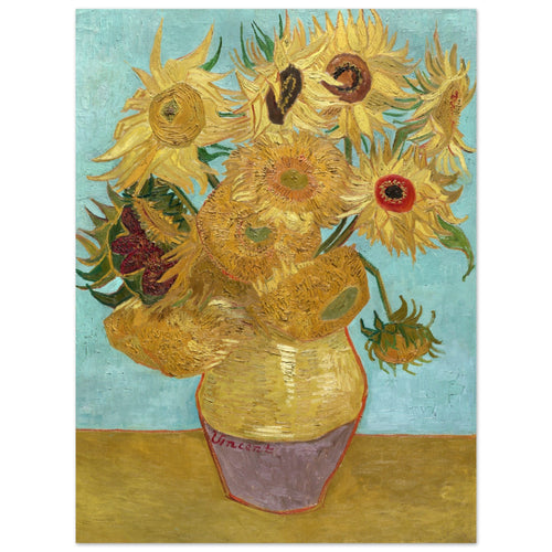 Poster Vincent van Gogh - Vaas met twaalf zonnebloemen   - 30x40 cm - Blauw